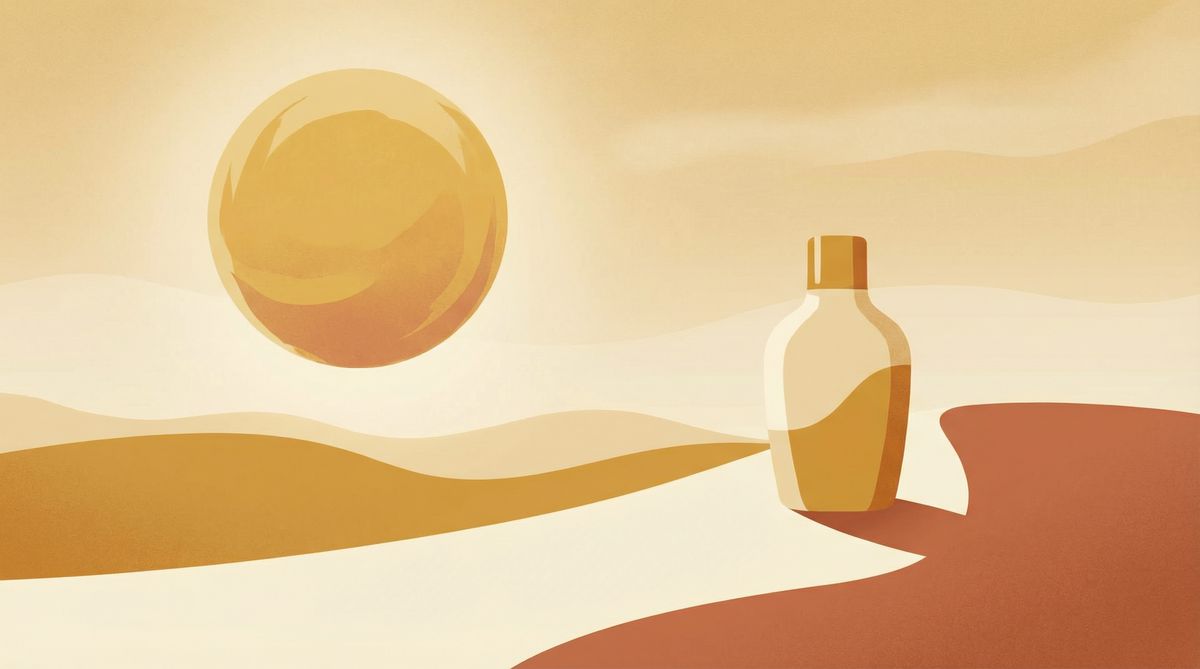 Botella de aceite bronceador y sol