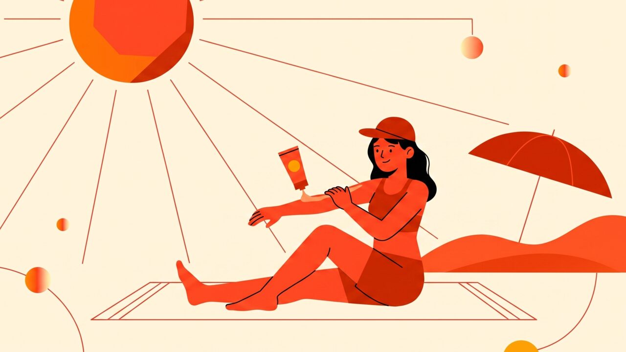 Teenager applying sunscreen at the beach with friends, illustrating a sensible teen sun routine