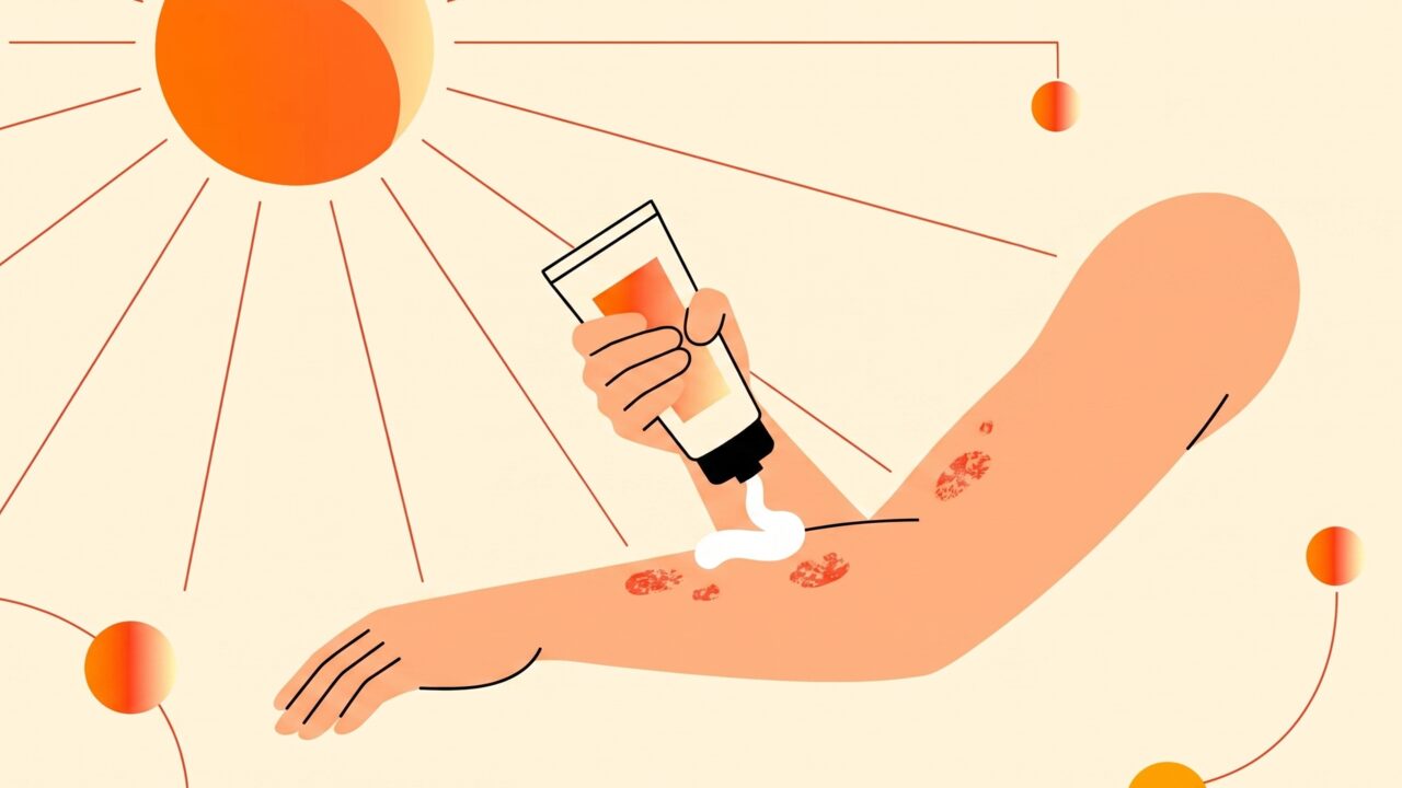 Person applying moisturizer to their arm before going outside, illustrating skincare for eczema before sun exposure